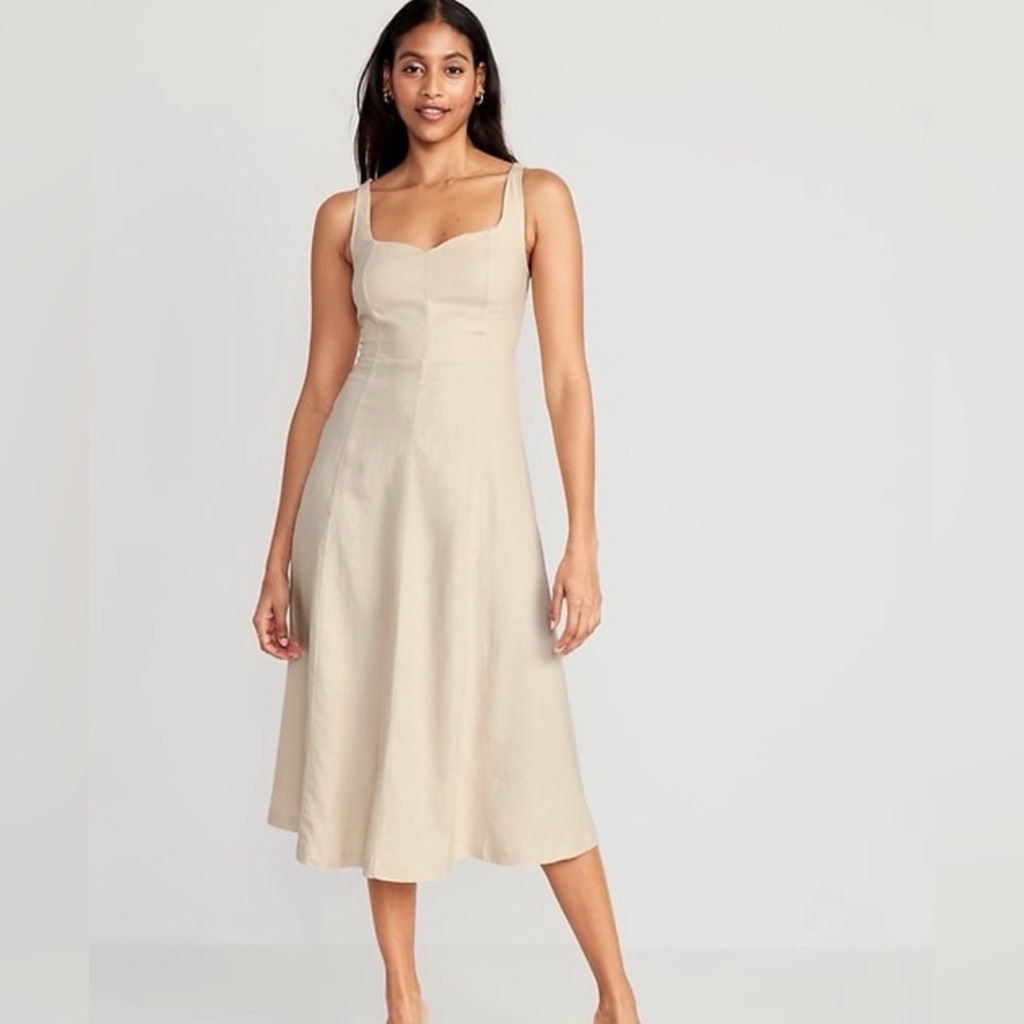 Old Navy Cream Linen Midi Sundress M Tall